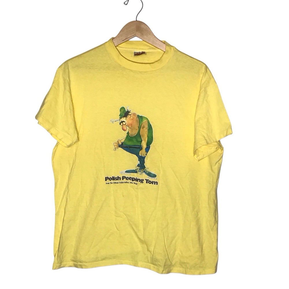 Vintage 1973 Polish Peeping Tom Humor Comedy Vulgar Funny T-Shirt Made In USA XL